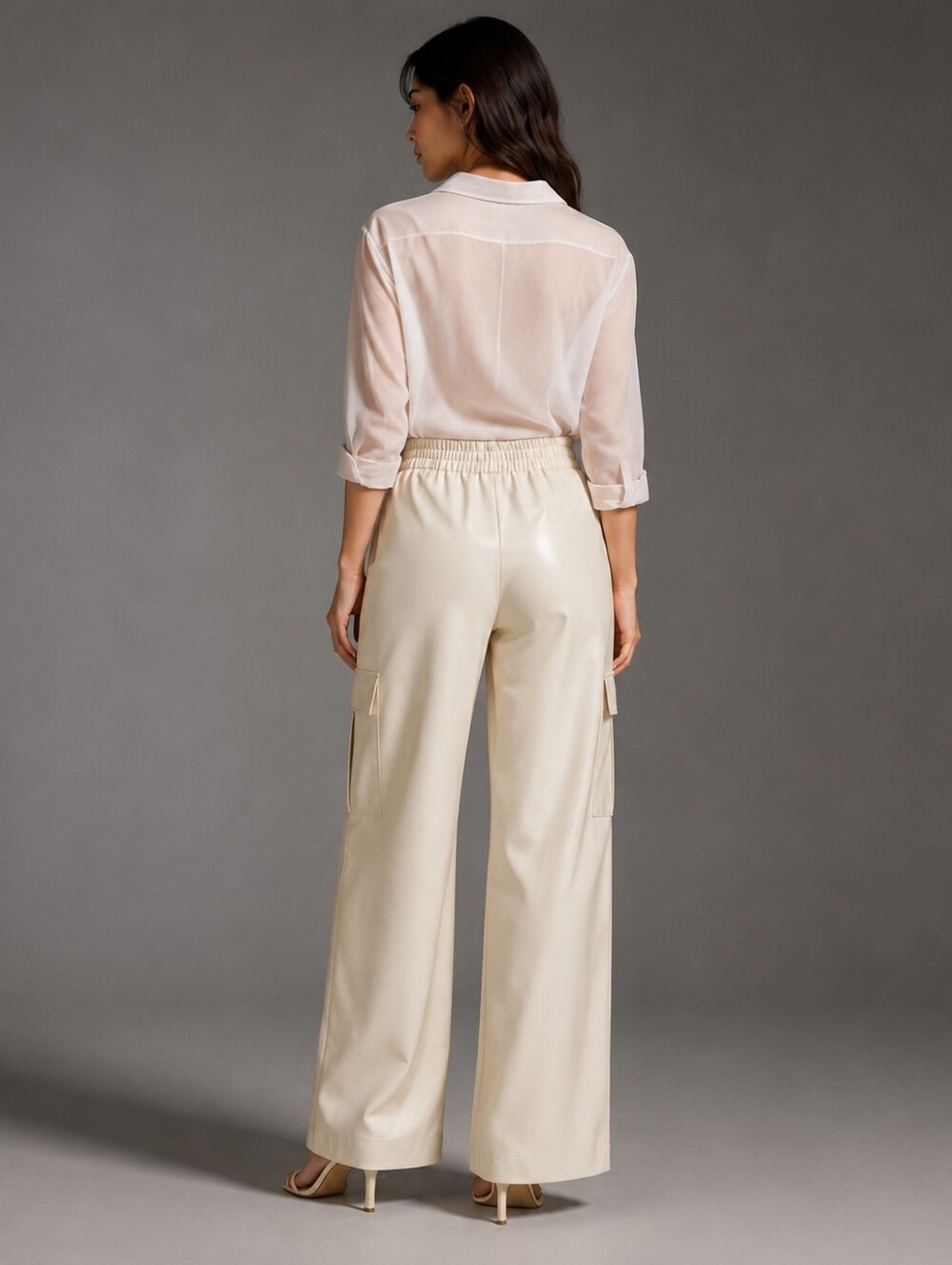 Avec Les Filles Cream Faux Leather Wide-Leg Cargo Pants XS - Picture 3 of 10